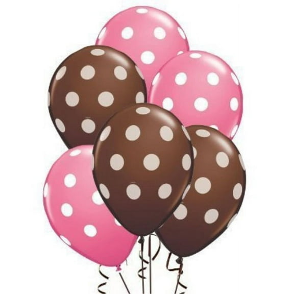 24ct Assorted Brown and Pale Pink Balloons with White Polka Dots