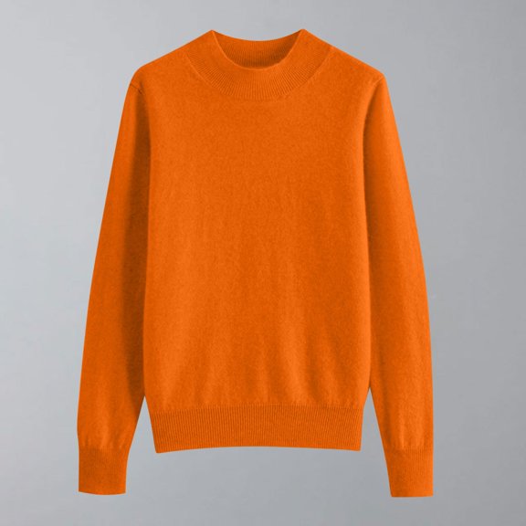 thefmos Women's Fall Winter High Neck Long Sleeve Ribbed Knit Pullover Tops Casual Basic Sweater Blouses Cozy Warm Tee Shirts for Vacation, Orange M