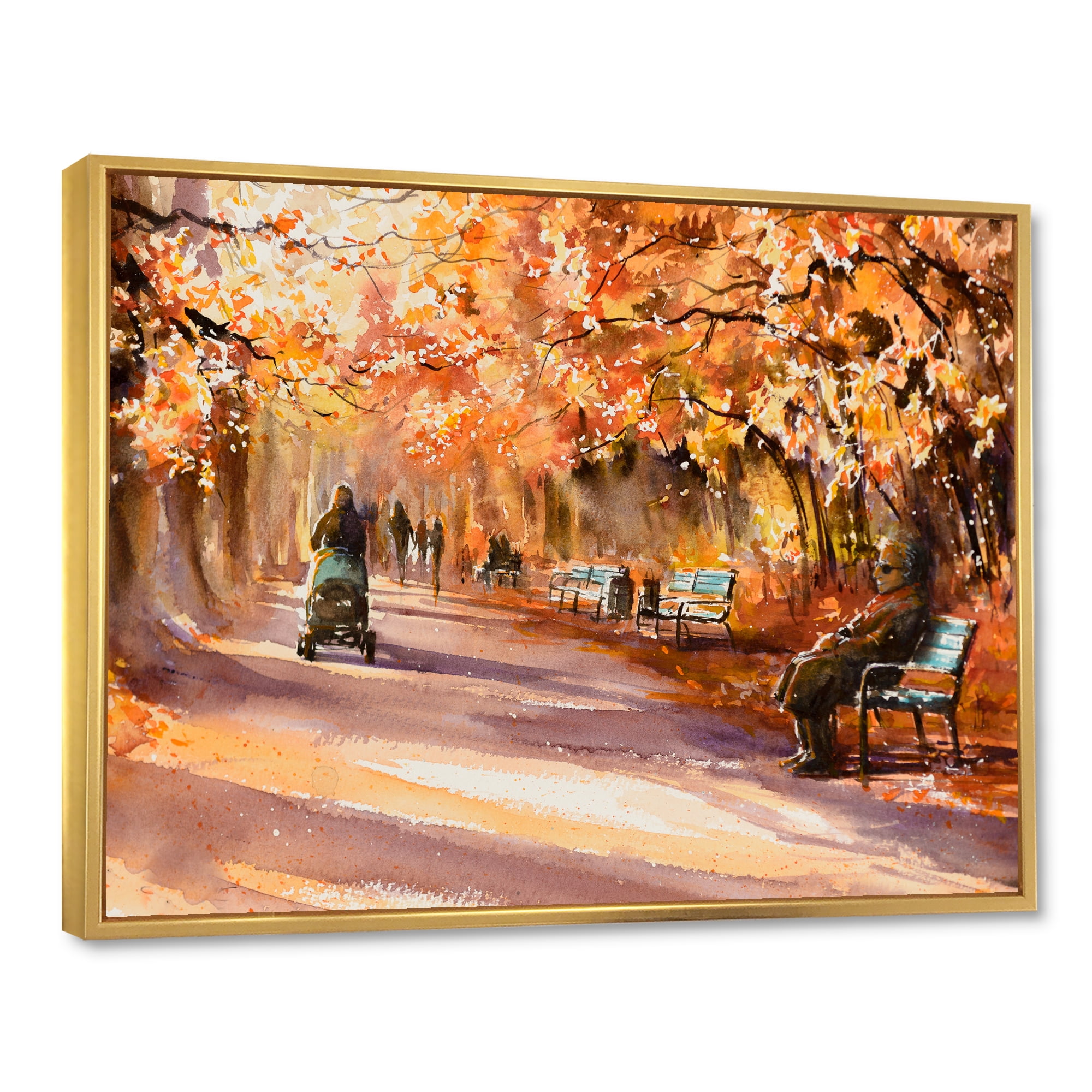 Designart 'Path In The Park In Sunny Autumn Day' Country Framed Canvas Wall Art Print