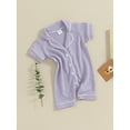 thumbnail image 3 of Biekopu Baby Boys Girls Jumpsuits Short Sleeve Lapel Collar Button Down Textured Rompers Newborn Pajamas, 3 of 8