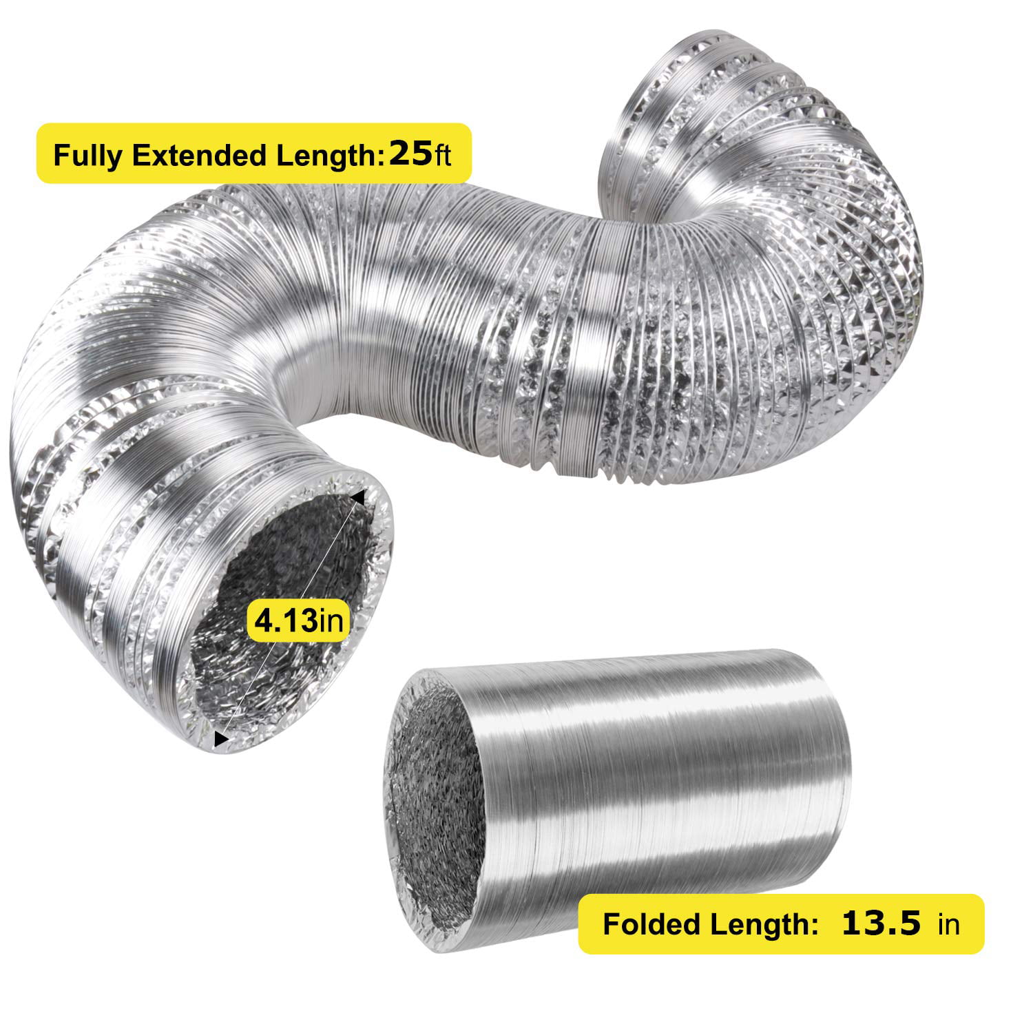 Flexible Non-Insulated Air Pipe Details about   Aluminum Ducting Dryer Vent Hose 4" Inch, 8FT 