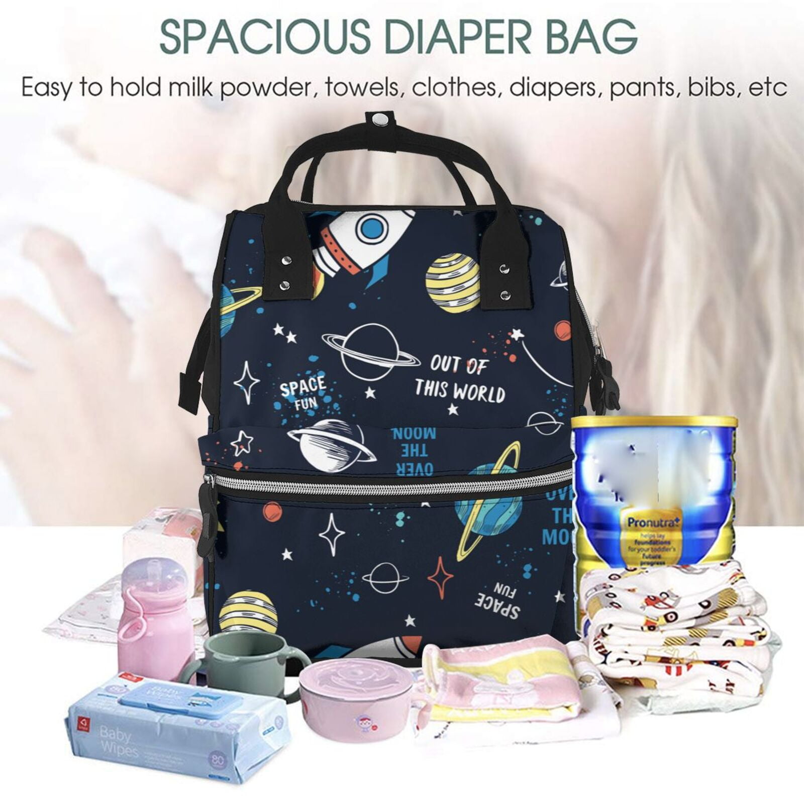 Ratiio Space Mummy Backpack - Waterproof Twill Canvas, Large Capacity Diaper Bag with Multiple Pockets and Adjustable Straps