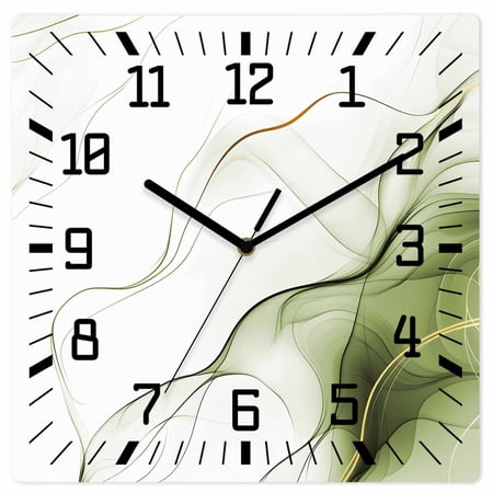 Wall Clock Sage Green Water Ripple Operated Square Clocks Wooden Silent Non-Ticking Wallclock 10 Inch Marble Modern Art Wood Wall Clock for Living Room Bedroom Office Shool Home Decor