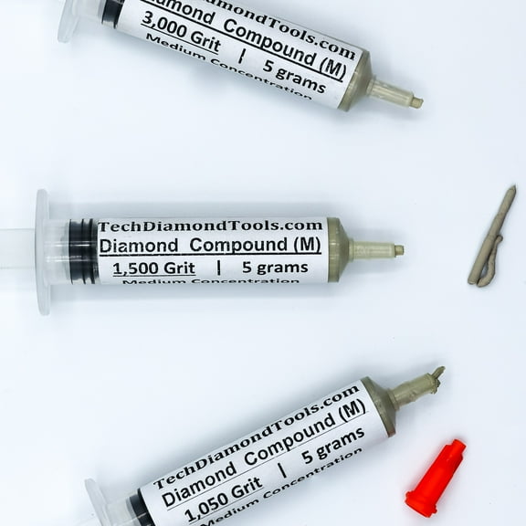 TechDiamondTools Diamond Polish Paste Set of 3 Syringes X 5 Grams (M), Diamond Polish Lapping Compound, Sizes 1050 1500 3000 Grit, Mesh with Medium - 25% Concentration of Diamond Powders