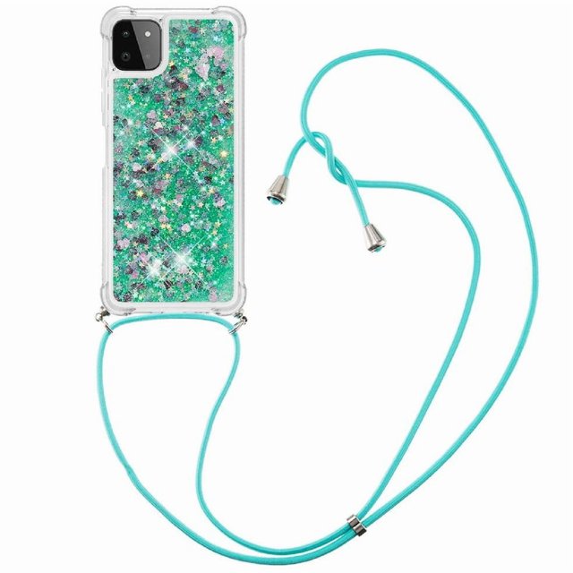 Funda FOXDOCK para Samsung Galaxy A22 5G con Cuerda Ajustable, Brillo Líquido, Protección Antigolpes y Lente – Ideal para Regalo