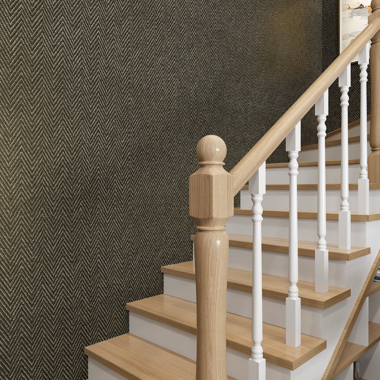 Large Size 30"x236" Grasscloth Peel and Stick Wallpaper Black and Gold Textured Wallpaper Self Adhesive Herringbone Metallic Contact Paper Decorative Vinyl Wall Covering for Bedroom Bathroom