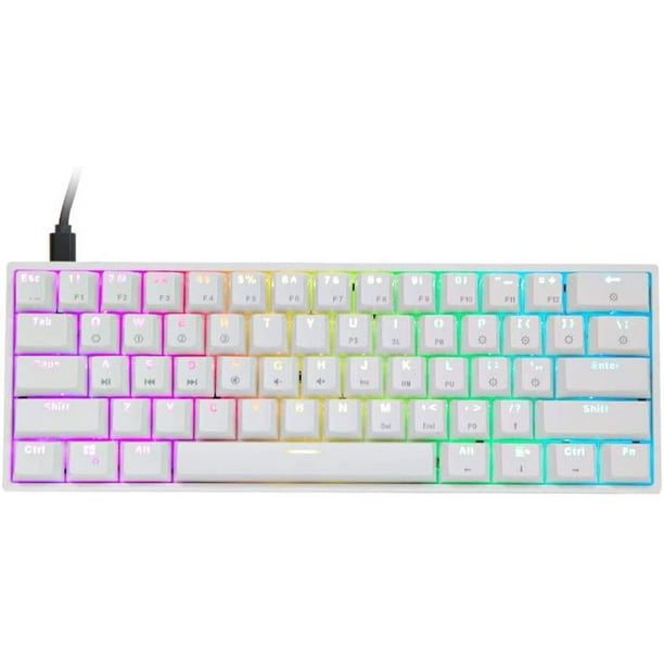 Clavier mécanique RGB, RK61 Wired / Wireless Bluetooth Keyboard 61 Keys  Waterproof LED Backlit Gaming Keyboard Anti-ghosting for Gamers and Typists( blanc)