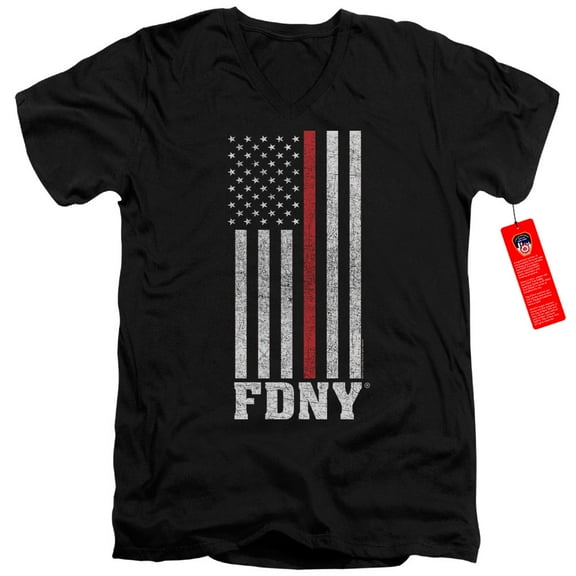 New York City Thin Red Line Adult V-Neck T-Shirt 30/1 T-Shirt Black