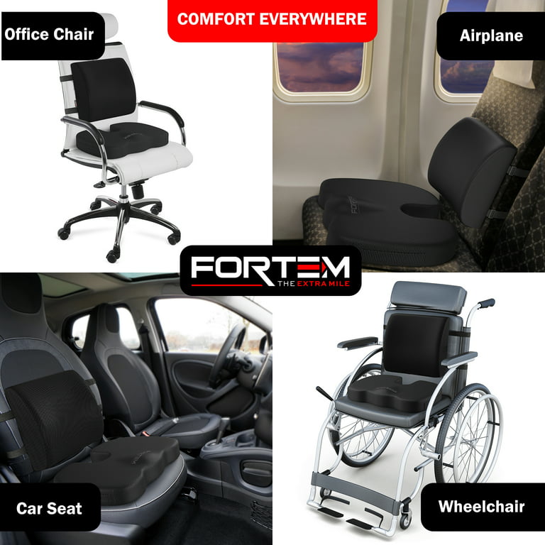 FORTEM Seat Cushion & Lumbar Support for Office Chair, Car, Wheelchair,  Memory Foam Pillow, Washable Covers 