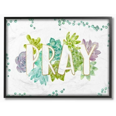 Stupell Industries Pray Succulent Flowers Green Purple Watercolor Painting Framed Wall Art by Ziwei Li