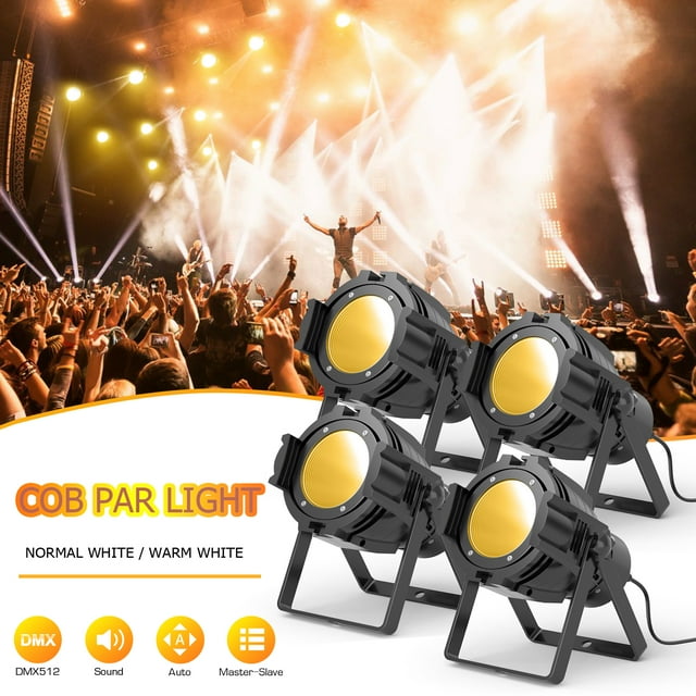 4Pcs LED COB Par Lights 65W Linear Zoom Direct Broadcast Par Light Wedding Performance Film Live Fill Light Stage Lighting Equipment(Normal White + Warm White)