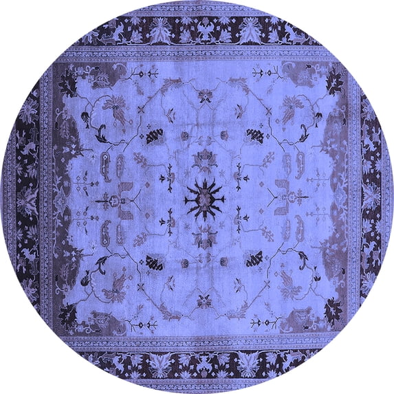 Ahgly Company Indoor Round Oriental Blue Traditional Area Rugs, 7' Round