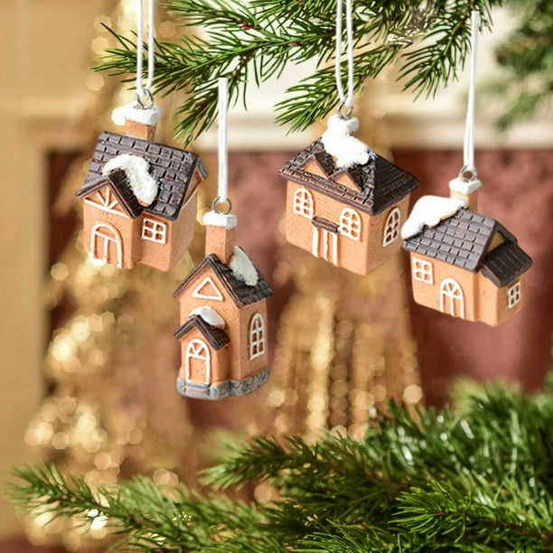 4 Mini Adornos Navideños de Resina con Colgante Navideño.