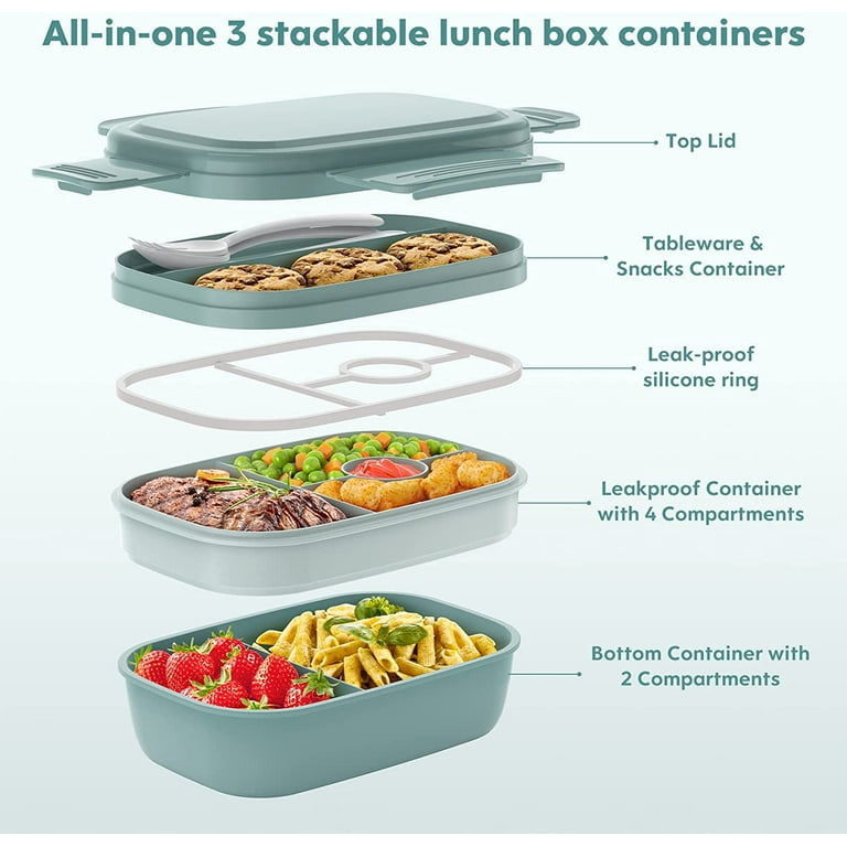 DaCool Bento Box Adult Lunch Box,3 Stackable Bento Lunch Containers for  Adults/Kids Green 