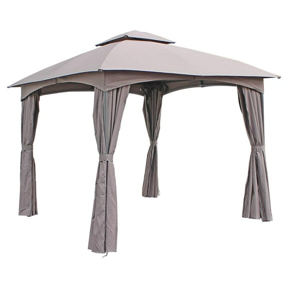 International Caravan ST. Kitts 10-Foot Steel Dome-top Gazebo with Curtains, Grey