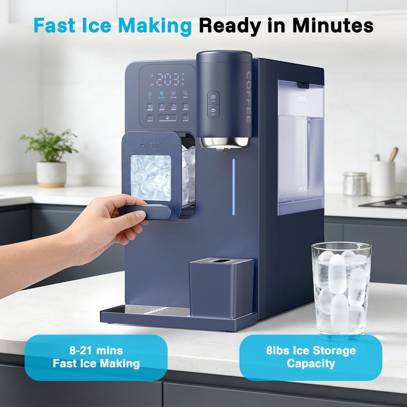 Etust 6-in-1 Water Dispenser with Ice Maker, K-Cup Compatible Coffee Brewer, Hot/Cold/Warm Water, Compact Countertop Appliance for Home & Office