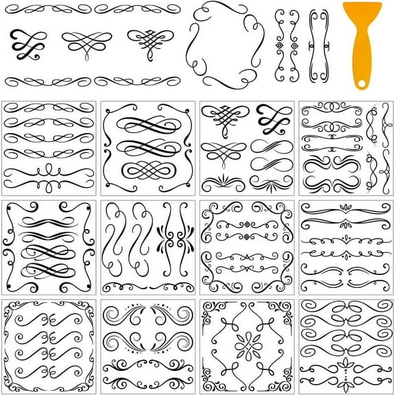 12 Sheets European Lace Rub on Transfers for Crafts 12 Styles Swirls Borders Decals PVC Stickers Rub on Decals for Home Window Furniture Wood DIY Craft 1set