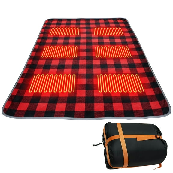 HUISZJ Outdoor Electric Heating Pads 6-Zone Intelligent Heated 3 Adjustable Temperature Electric Heating Sleeping Bag for Hiking Picnic (Red)