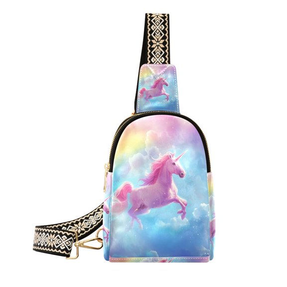 Pink Unicorn and Rainbow Crossbody Bags Fanny Pack Sling Bag for Travel Chest Bag Shoulder Bag for Women Trendy