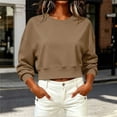 thumbnail image 6 of Meichang Cropped Sweatshirt for Women Plain Crewneck Sweatshirts Fall Long Sleeve Drop Shoulder Pullover Tops Khaki XL, 6 of 8