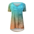 thumbnail image 5 of Women's Fashion Gradient Printed Blouse V-Neck Short Sleeve Loose T-Shirt Tops, 5 of 5