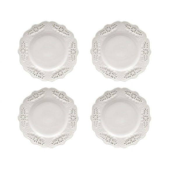 Gracie China Collection Victorienne de Roses Assiette à Dessert 8 Pouces Porcelaine Fine Blanche Ensemble de 4