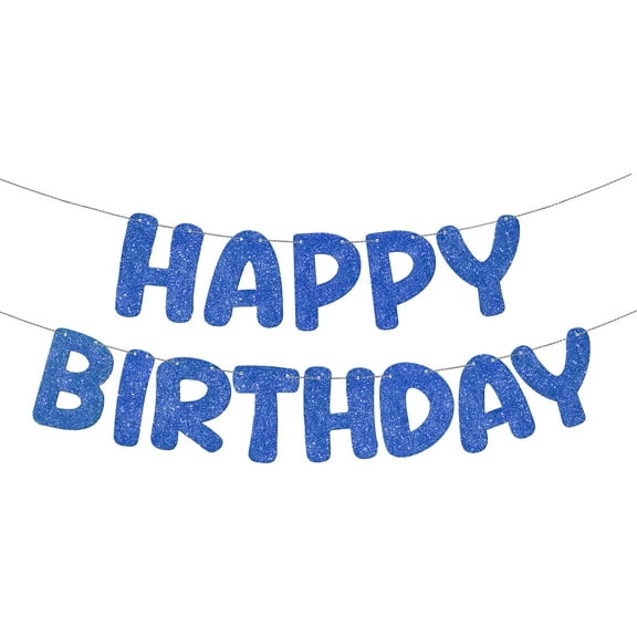 Glitter Pre Strung Happy Birthday Banner No DIY Party Decorations Happy Birthday Sign Decor for Men Women Boy Girls Backdrop(Navy Blue)