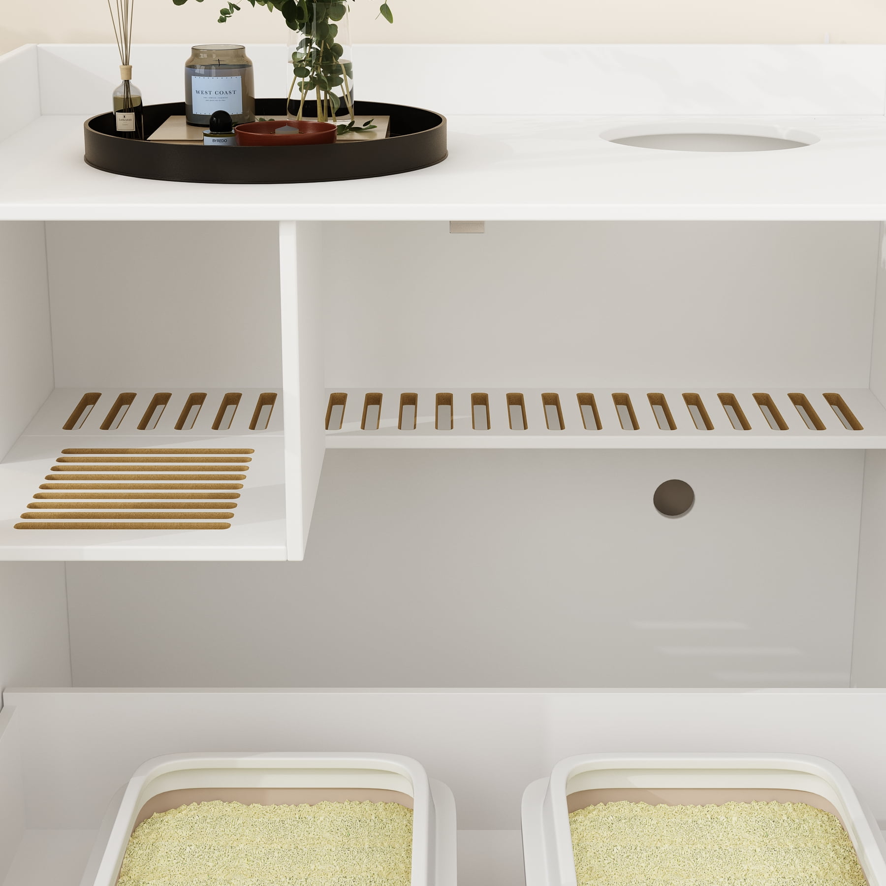 NARTRU Large Cat Litter Box Enclosure Furniture with Drawer and Runway Litter Filter for Litter Boxes, White