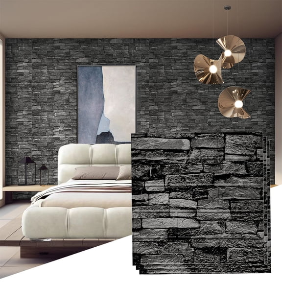 1.25 ft x 1.15 ft Marble Black Self-Adhesive Faux Brick 3D Decorative Wall Panels Peel Stick Foam Wallpaper (40-Pack)