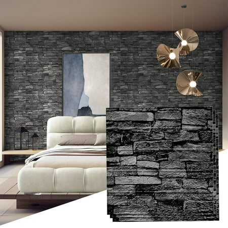 1.25 ft x 1.15 ft Marble Black Self-Adhesive Faux Brick 3D Decorative Wall Panels Peel Stick Foam Wallpaper (20-Pack)