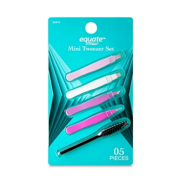 Equate Mini Tweezers Set with 4 Versatile Tweezers and a Brow Brush for Eye Brow & Lash Care (5 Count)