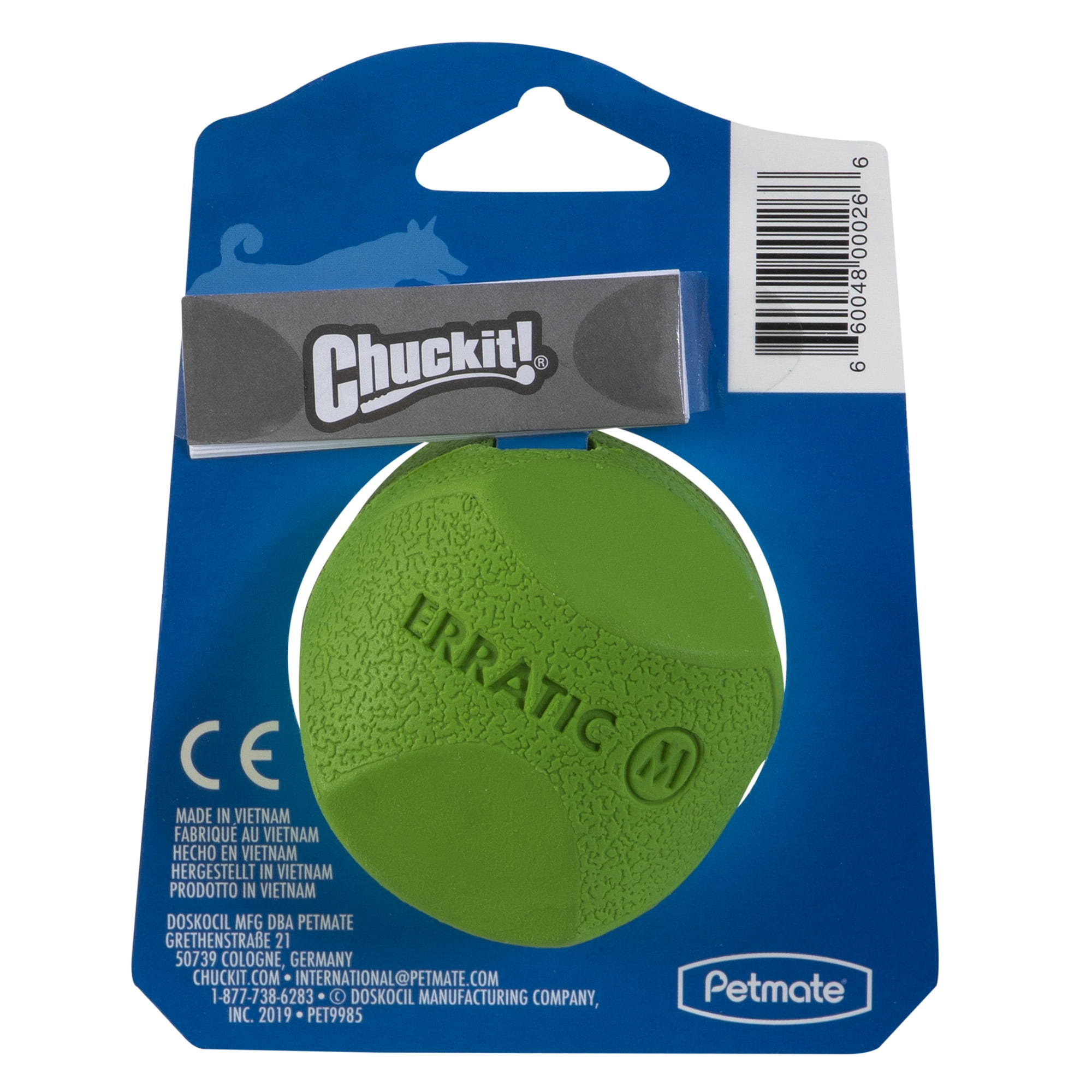 Chuckit! Erratic Dog Ball Unpredictable Bounce Rubber Fetch Toy For Dogs, Medium 2.5", For Breeds 20 to 60 lb, Pack of 1, Green