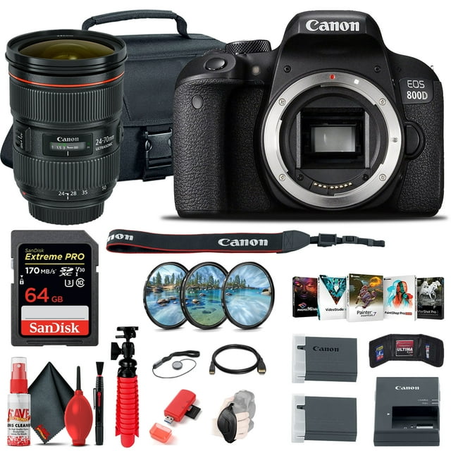 Canon EOS Rebel 800D / T7i DSLR Camera (Body Only) + EF 24-70mm Lens + More