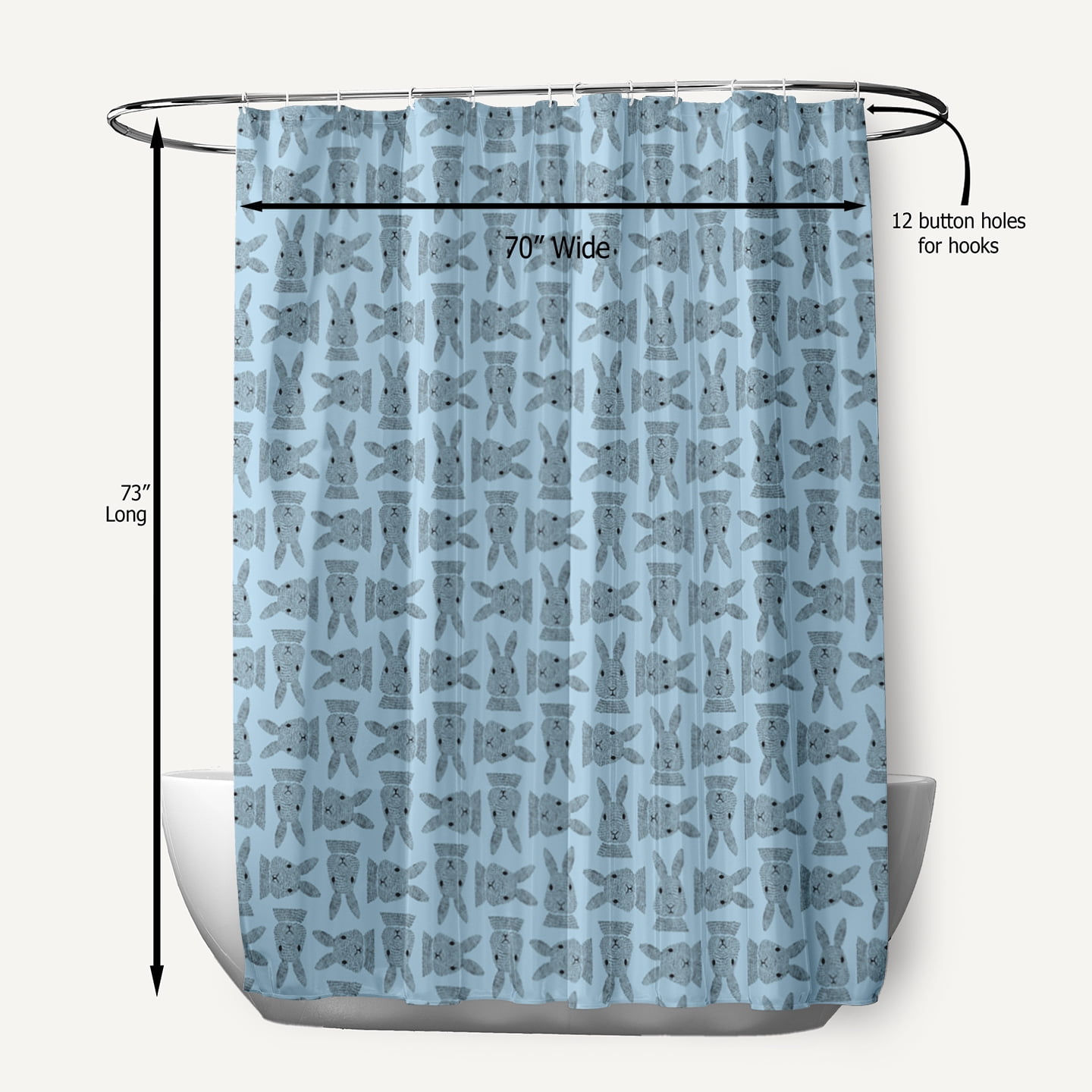 Simply Daisy 70" W x 73" L Criss Cross Bunnies Polyester Shower Curtain, After Rain Blue [1 Ct]