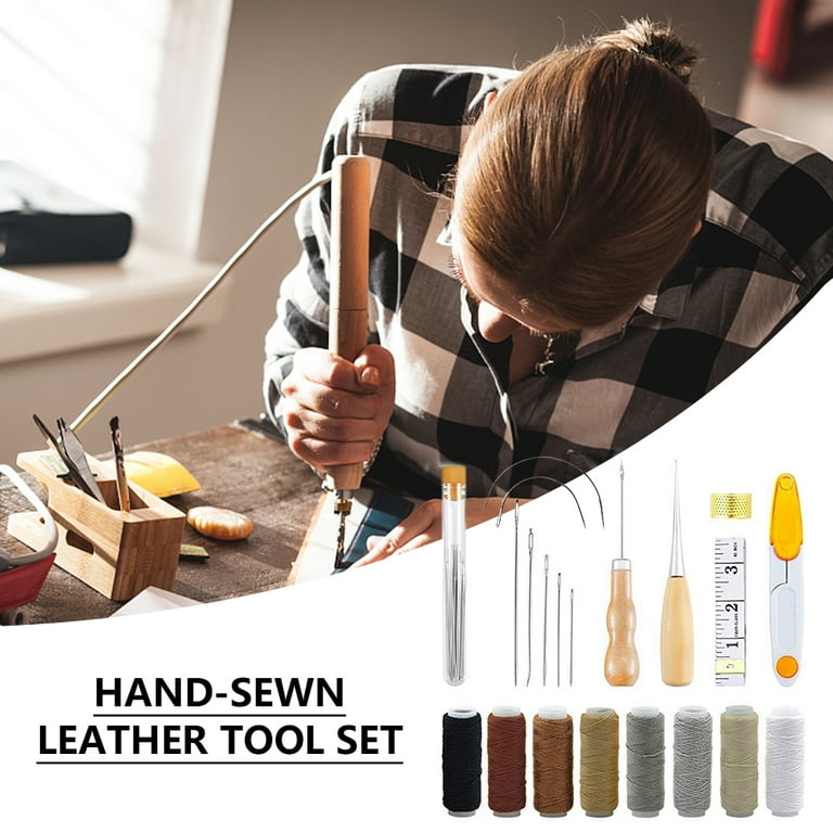 Upholstery Repair Kit , Leather Craft Tool Kit Leather Hand Sewing Needles  Canvas Thread and Needles Tape Measure Large-Eye Stitching Needles for