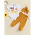 thumbnail image 4 of Aojekbee Baby Boys Outfit, Letters Print Short Sleeve Romper with Pants and Hat Infant Clothes, 4 of 10