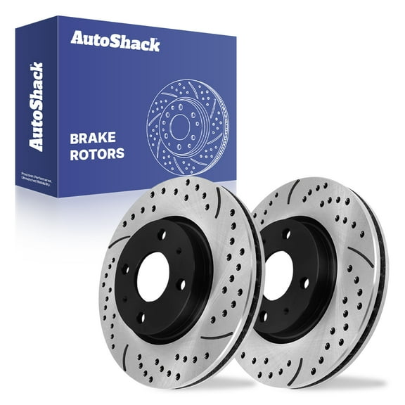 AutoShack Front Vented Drilled & Slotted E-Coated Brake Rotors 2-PC Set Replacement for 2008-2011 Ford Focus ShadowGuard 10.83" (275 mm)