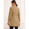thumbnail image 3 of DARING DIVA Women's Stand Collar Long Sleeve Belted Pearl Button Midi Coat Khaki XS, 3 of 6