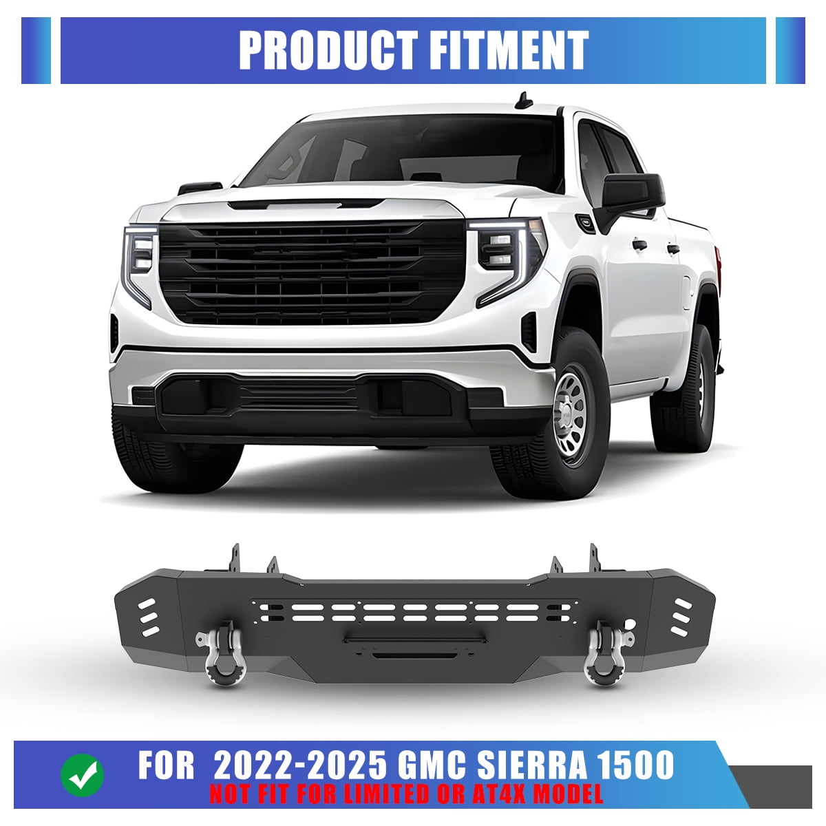 Heavy Duty Steel Front Bumper Fit for 2022 2023 2024 2025 GMC Sierra 1500,Black Powder Coated Front Bumper with Winch Plate