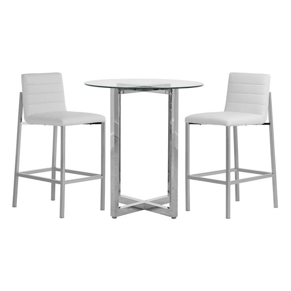 Modus Amalfi 3PC 32" Round Bar Glass Table & 2 Metal Back Stool Set- White