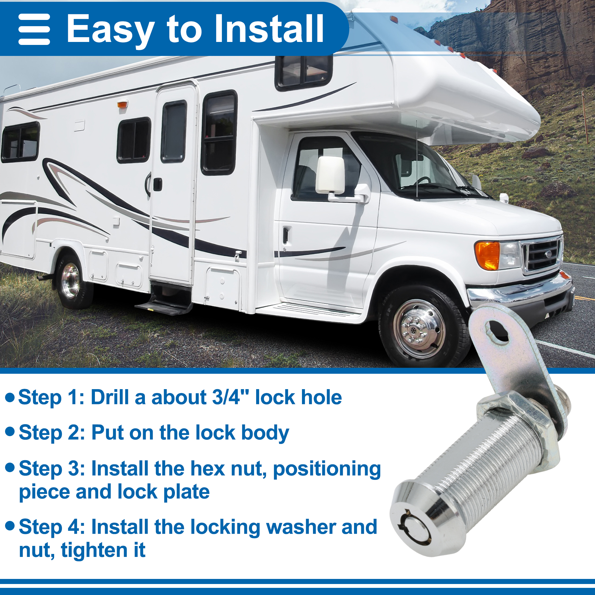 Unique Bargains Cam Locks RV Storage Lock with Keyed Alike 1-1/2" Cylinder Fits 1-1/4" Max Door Thickness for RV Compartment Camper Trailer Cabinet and Toolbox