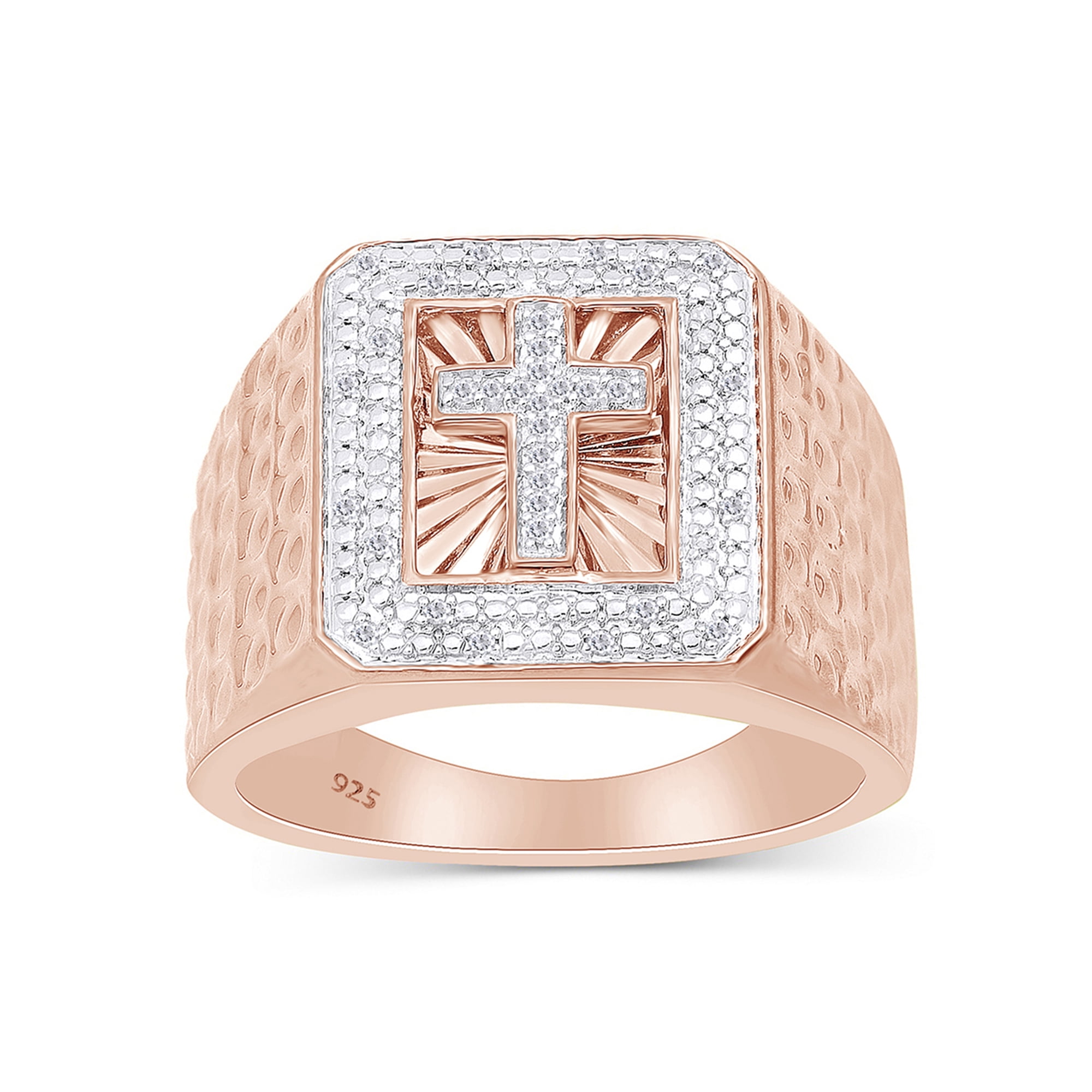 AFFY 0.10CT White Natural Diamond Cross Men's Ring in 14K Rose Gold over Sterling Silver-8