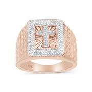 1/10 Carat White Natural Diamond Cross Men's Ring In 14K Rose Gold Over Sterling Silver (Clarity : I2-I3, Color : J-K, 0.1 Cttw) Ring Size-8
