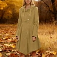 thumbnail image 2 of Long Trench Pea Coat for Women Wool Winter Trench Coat Goth Lapel Peacoat Color: Khaki Size: L, 2 of 4