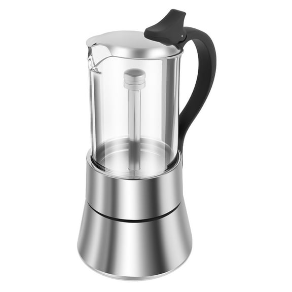 Sutowe Stovetop Coffee Makers 120ML Induction Moka Pot Clear Glass Top Stainless Steel Stovetop Espresso Maker Portable Stovetop Espresso and Coffee Maker for Coffee Home