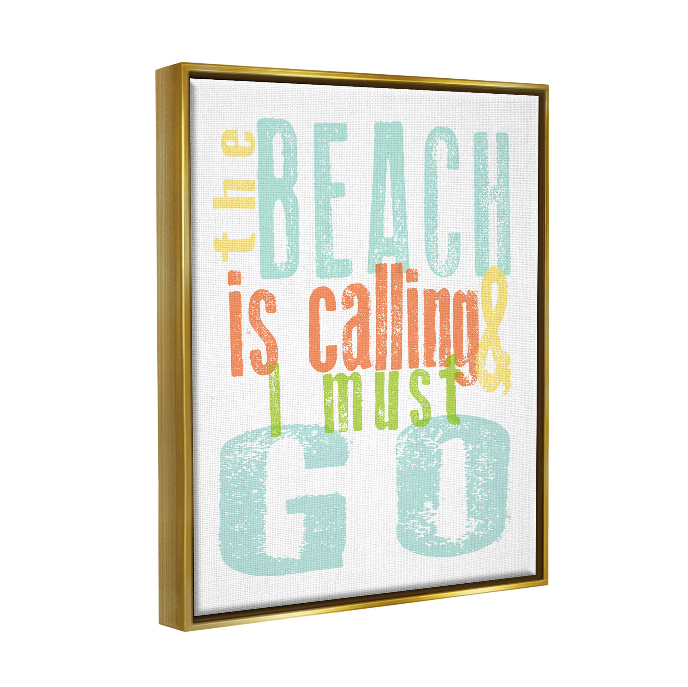 Stupell Industries Beach Is Calling I Must Go Phrase Graphic Art Metallic Gold Floating Framed Canvas Print Wall Art, Design by Alli Rogosich