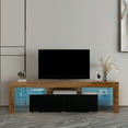 thumbnail image 2 of Farmhouse TV Console Table, Living Room Wooden TV Stand for 32-70 Inch Television, Heavy Duty TV Cabinet with Storage Drawers, Media Shelf&LED Lights, Entertainment Center Gaming Console, Walnut, 2 of 11