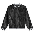 thumbnail image 3 of MSemis Kids Girls Sparkly Sequin Baseball Jacket Long Sleeve Zip Up Bomber Jacket Hip Hop Dancing Black 6, 3 of 5
