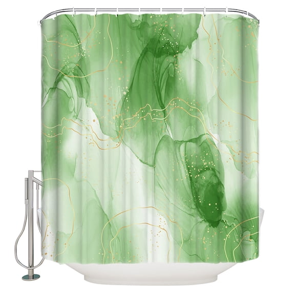 Green Marble Shower Curtain Set ,Waterproof Fabric Shower Curtains Golden Lines Modern Shower Curtains for Bathroom,Bathroom Decor 36"x72"
