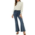 thumbnail image 2 of Allegra K Women's Ruffled Mock Neck Smocked Long Sleeve Printed Blouse, 2 of 6